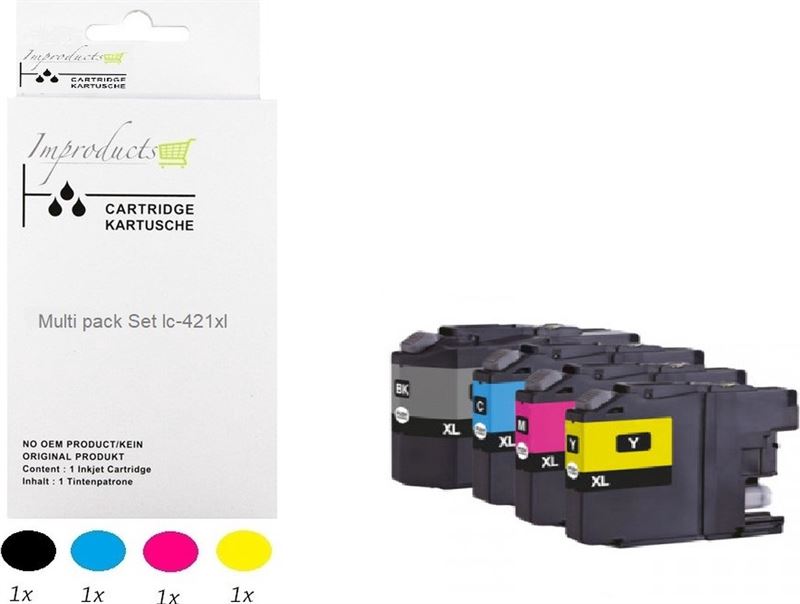 Improducts Improducts® Inkt cartridges - Alternatief Brother LC-421XL LC 421 bk/c/m/y multipack inktcartridges o.a. DCP-J 1050DW 1140DW 1800DW MFC-J 1010DW