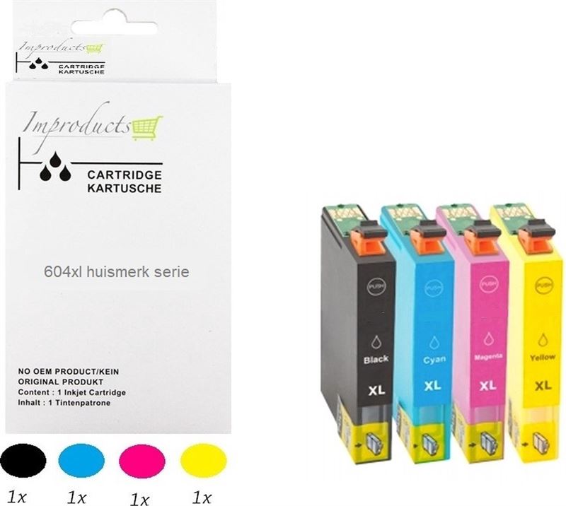 Improducts Improducts® 1x multipack 604xl / 604 inkt cartridges geschikt voor Epson Expression Home XP2100, XP2105, XP2150, XP2155, XP3100, XP3150, XP4100, XP4105, XP4150, WorkForce WF2810, WF2840DWF, WF2870DWF
