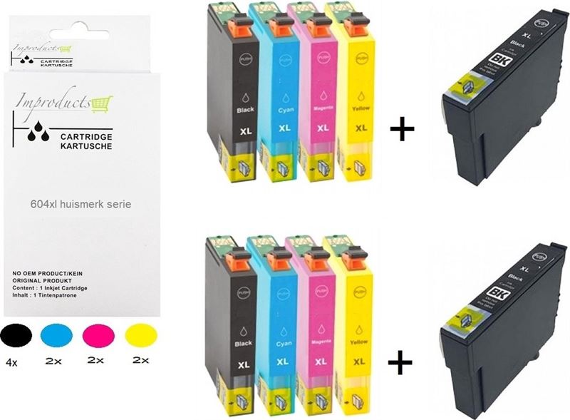 Improducts Improducts® 1x 10 box multipack 604xl / 604 inkt cartridges geschikt voor Epson Expression Home XP2100, XP2105, XP2150, XP2155, XP3100, XP3150, XP4100, XP4105, XP4150, WorkForce WF2810, WF2840DWF, WF2870DWF 10 cartridges