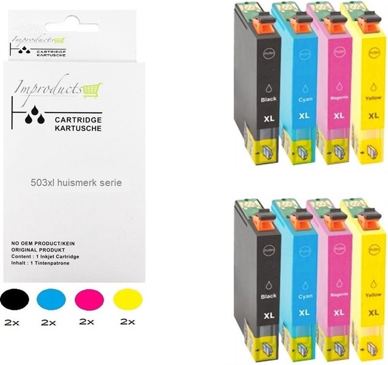 Improducts Improducts® 2x multipack 503xl / 503 inkt cartridges geschikt voor Epson Expression Home XP5200, XP5205, WorkForce WF2960DWF, WF2965DWF (503XL) 8 cartridges