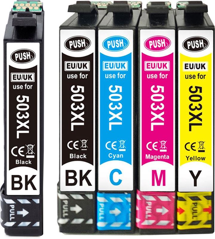 KATRIZ KATRIZ® huismerk inkt voor| 2x T503XL Zwart + 1x T503XL Cyaan + 1x T503XL Magenta + 1x T503XL Geel ) | Epson 503XL | 5 stuks |- Met chip