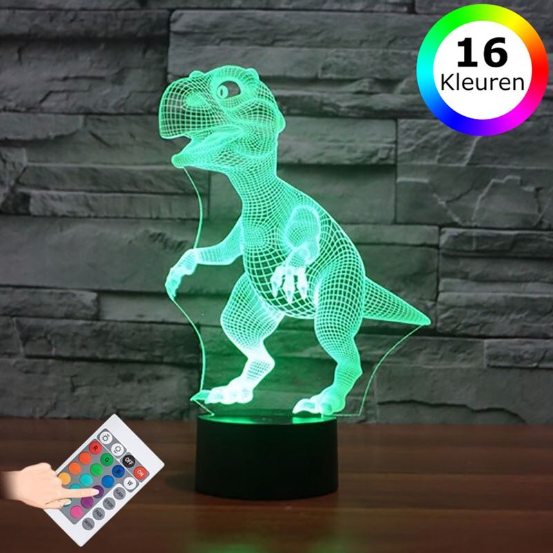 Lumi 3D Lamp - 16 kleuren - Dinosaurus - LED Illusie - Bureaulamp - Nachtlampje - Sfeerlamp - Dimbaar - USB of Batterijen - Afstandsbediening - Cadeau voor jongens - Kinderen