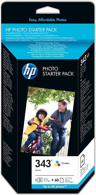 HP 343 serie foto starterpack, 60 vel/10 x 15 cm single pack / cyaan, geel, magenta