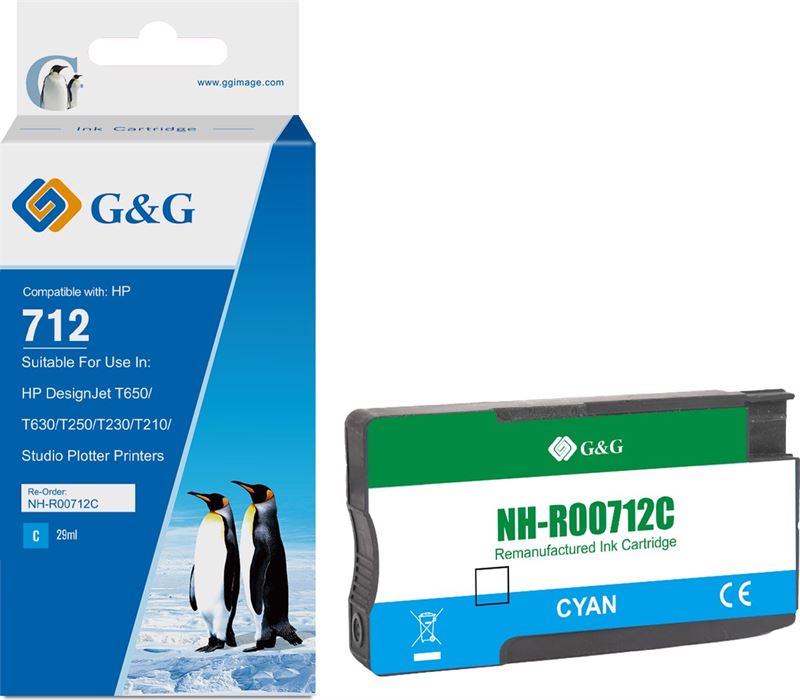 G&G Huismerk Inktcartridge Alternatief voor HP 712 cyaan