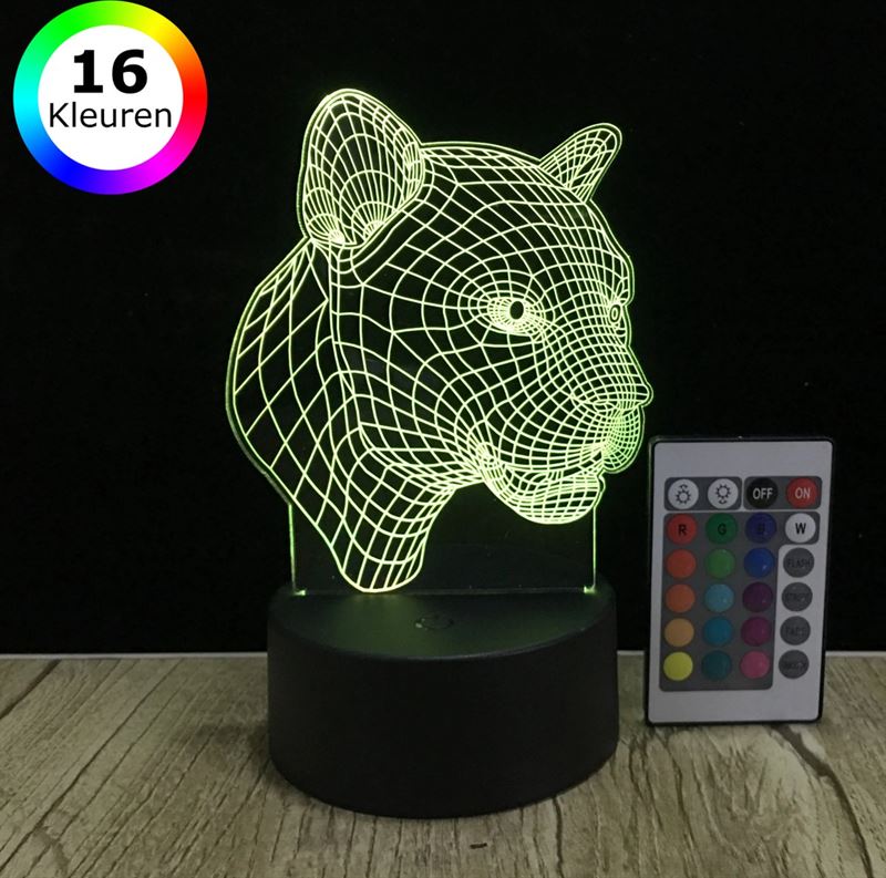 Lumi 3D Lamp - 16 kleuren - Tijger - Dieren - LED Illusie - Bureaulamp - Nachtlampje - Sfeerlamp - Dimbaar - USB of Batterijen - Afstandsbediening - Cadeau voor jongens - Kinderen