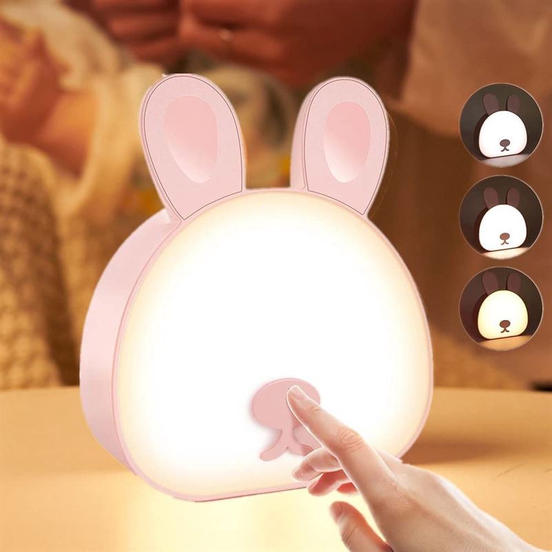 TrueForyou - led-nachtlampje voor kinderen, konijnen, nachtlampje, oplaadbaar, voor slaapkamer, babykamer en woonkamer (roze)