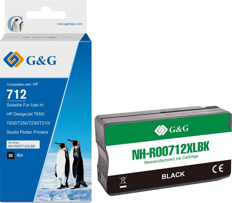 G&G Huismerk XL Inktcartridge Alternatief voor HP 712 zwart Hoge Capaciteit
