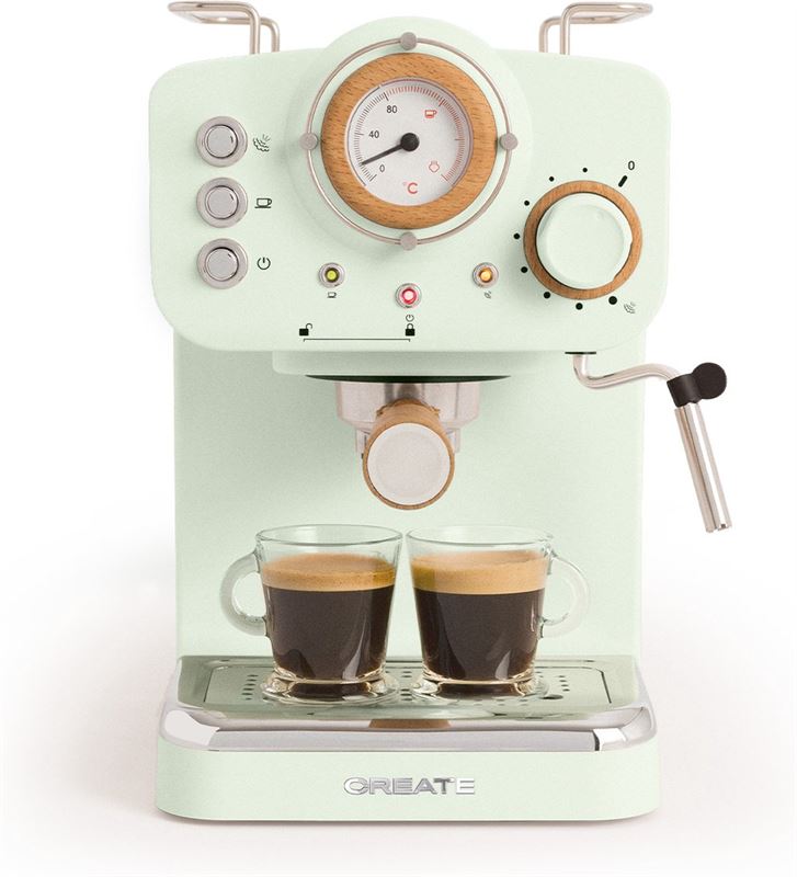 Create THERA MATT RETRO - Express-koffiezetapparaat, Pastelgroen, 1100 W, Voor gemalen koffie- en ESE-pads, Tankcapaciteit 1.25L. 220 ~ 240V AC