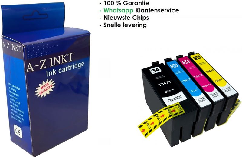 AtotZinkt Compatible inkt cartridges voor Epson 34 / 34 XL | Multipack van 4 cartridges voor Epson WorkForce Pro WF-3720, 3720 -DWF, WF-3725-DWF