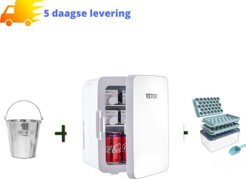 VEVOR minibar - minibar koelkast - extra incl mini ijsemmer - overal draagbaar - 10 Liter -extra ijsblokvormen- -Warm & koel functie- wit