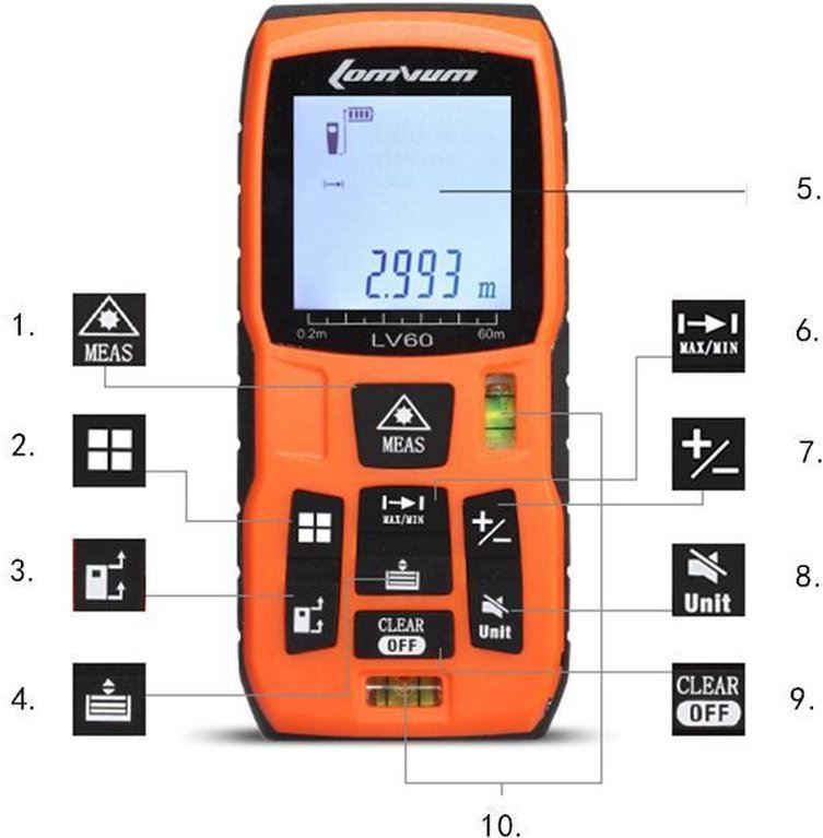 Lomvum Laser afstandmeter - digitale afstandmeter - waterpas - Meet tot 100 meter - multifunctioneel Digitaal meetapparaat - incl. batterij