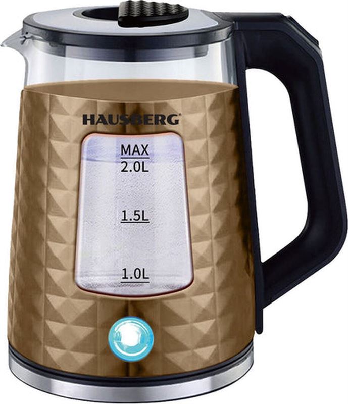 hausberg Waterkoker - Glas - RVS - 1500W - 2 Liter - Goud - Waterkokers