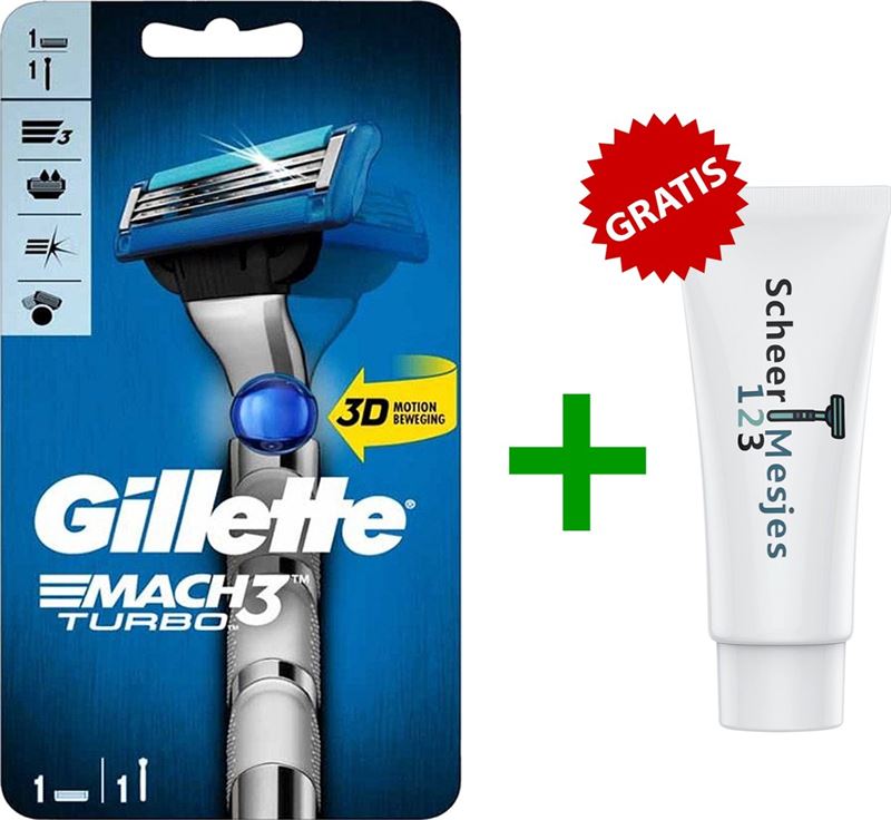 Gillette - Mach3 – Turbo – 1x Scheersysteem + 1 Scheermesje + GRATIS Scheercrème
