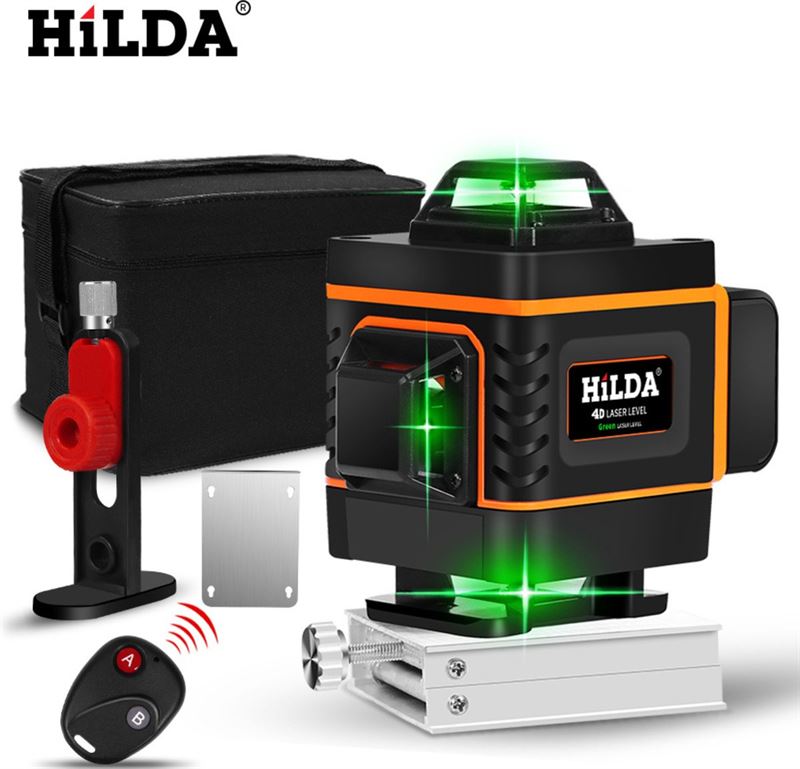 Hilda Professionele 4D kruislijnlaser 16 lijnen - Zelf nivellerende - Afstandsbediening - Bouw Laser - Afstand meter
