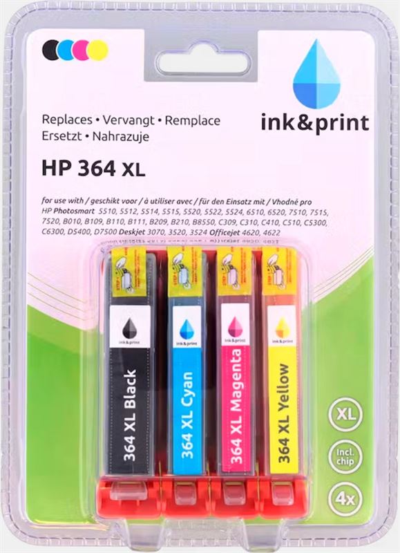 HP Ink & Print inktcartridges - 364 XL - Geschikt voor meerdere HP-printertypes - 4Pack