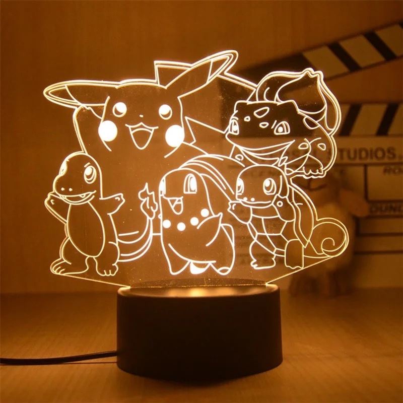 Pokémon animatie lampje | animatie nachtlampje | 3D LED nachtlampje | Kindernachtlampje | nachtlampje | decoratie | LED lampje | Slaapkamer lampje | Lampje met USB-voeding | | Pikachu, Bulbasaur, Charmander, Sq