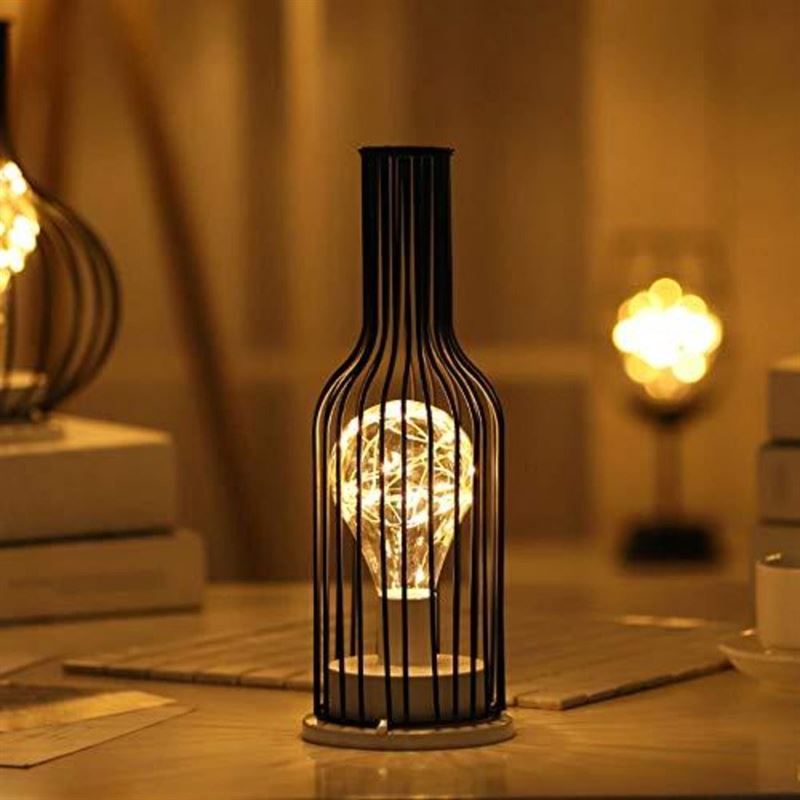 Goeco Retro Iron Night Light, Creative Table Lamp Wine, Night Lamp in Coperd Wire For Home Restaurant Hotel Stapels niet inbegrepen