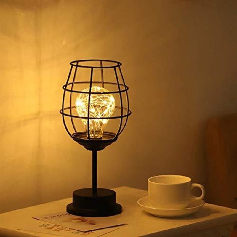 Goeco Retro Iron Night Light, Creative Table Lamp Vin Cup, Night Lamp in koperdraad voor Home Restaurant Hotel Stapels niet inbegrepen