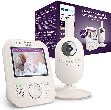 Philips Avent geavanceerde videobabyfoon - afgeschermde en veilige babyfoon met camera en audio in wit, 3,5" scherm, 4x zoom, nachtzicht, 2-weg audio, slaapliedjes, kamertemperatuur (model SCD891/26)